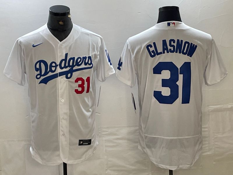 Men Los Angeles Dodgers 31 Glasnow White Nike Elite MLB Jersey style 1